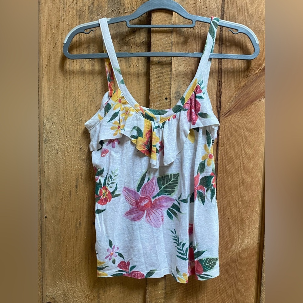 Old‎ Navy Floral Ruffle Tank Top White Multicolor Size Small